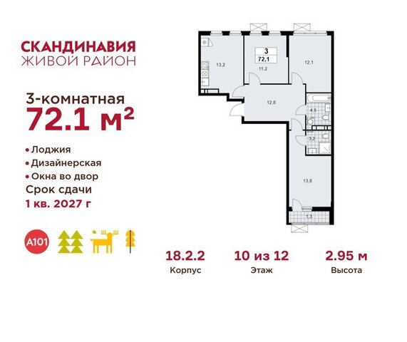 квартира метро Коммунарка ТиНАО Потапово, ЖК Скандинавия, 18. 2.2 фото