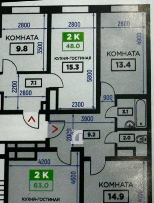 квартира г Краснодар р-н Прикубанский ул Домбайская 55к/6 фото 2