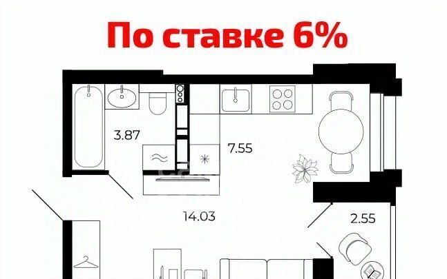 квартира г Липецк р-н Советский микрорайон Университетский ЖК «Архитектор» фото 2