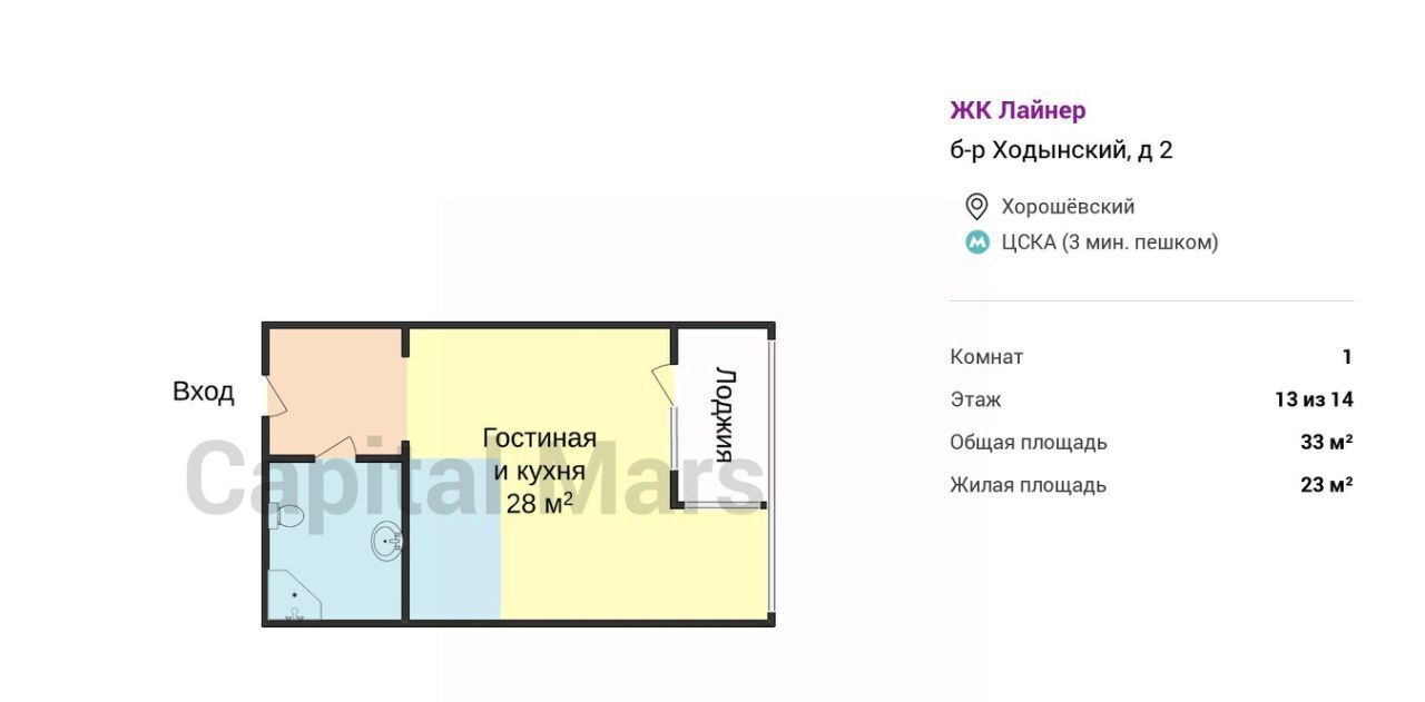 квартира г Москва метро ЦСКА б-р Ходынский 2 фото 3