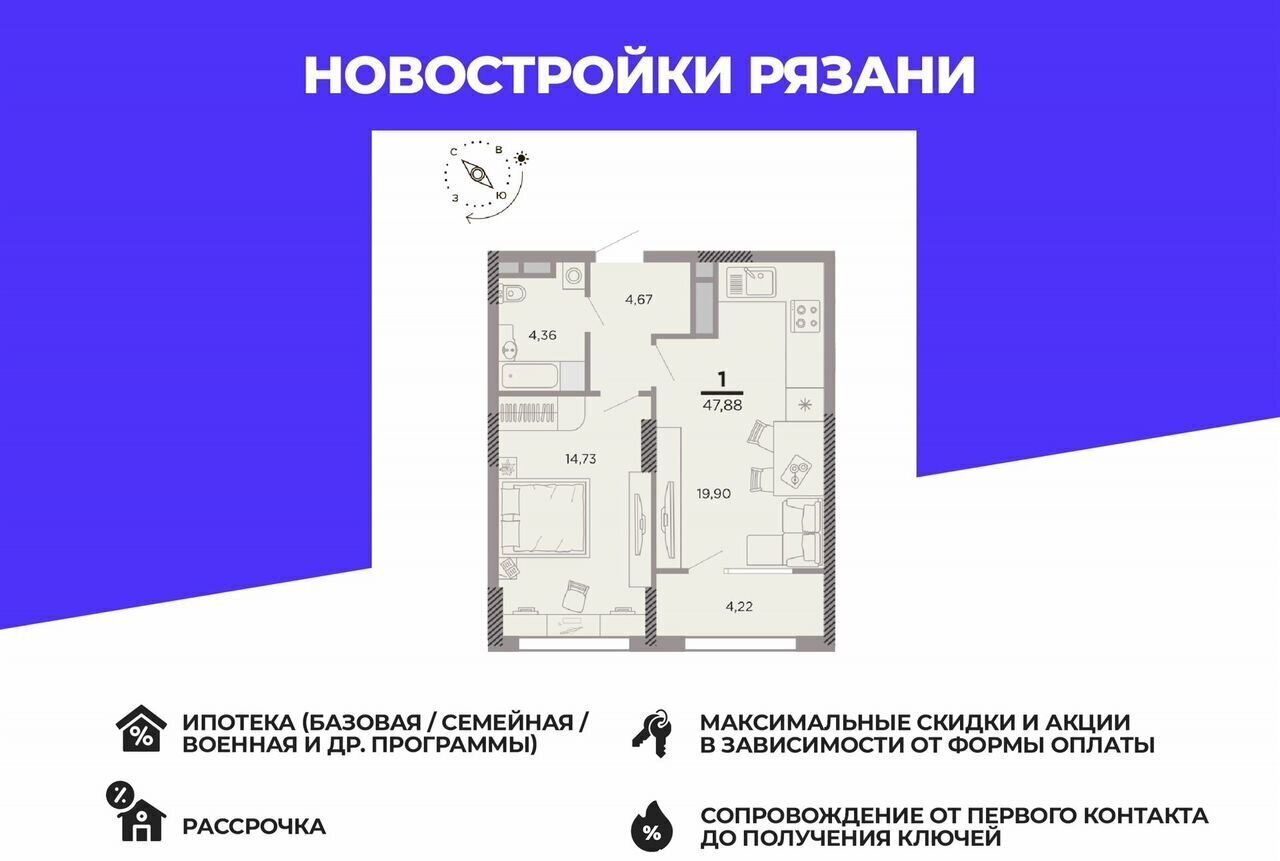 квартира г Рязань р-н Московский ш Московское ЖК «Метропарк» корп. 8 фото 1