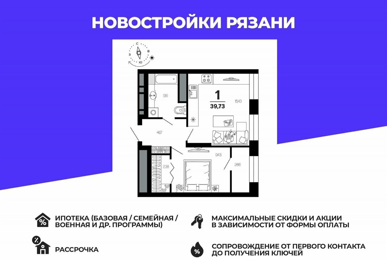квартира г Рязань р-н Московский ул Новаторов 1 ЖД «Тринити» этап фото 1
