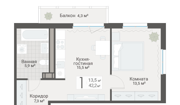 квартира г Санкт-Петербург метро Проспект Просвещения ул Руднева Муниципальный округ №15, 15 ст 1 фото 1