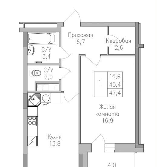 квартира г Воронеж р-н Советский Придонской ЖК ПОКОЛЕНИЕ ул. Силикатная/ул. Защитников Родины/ул. Крейзера/ул. Романтиков/ул. Мосина/ул. Мазлумова, поз. 3 фото 2