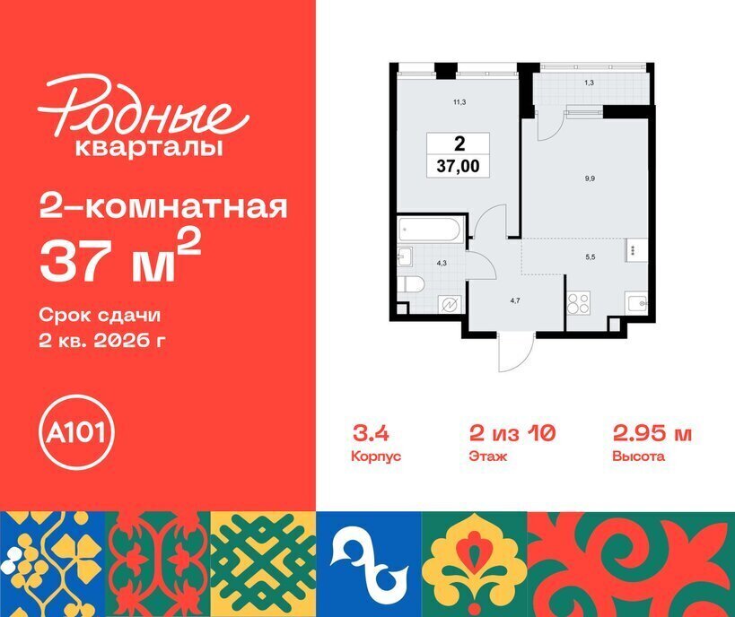 квартира г Щербинка ЖК «Родные кварталы» 3/1 ТиНАО Внуково Толстопальцево фото 1