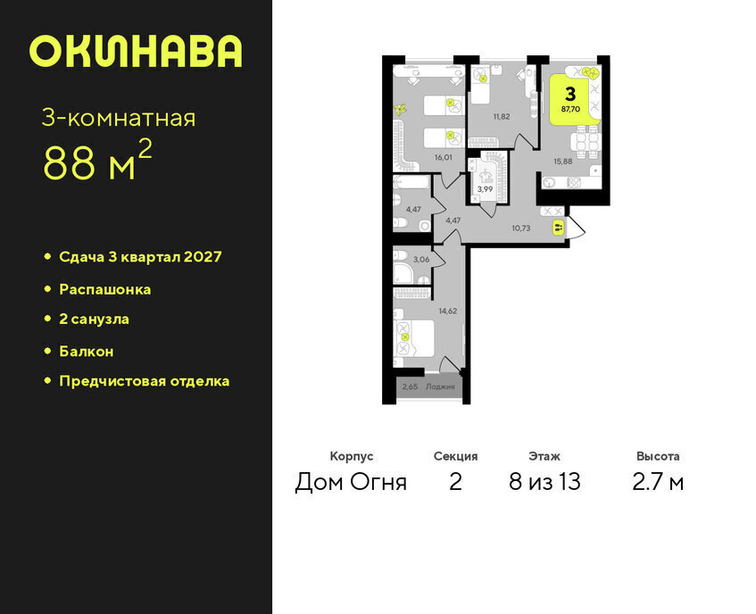 квартира г Тюмень ЖК «‎Окинава» фото 1