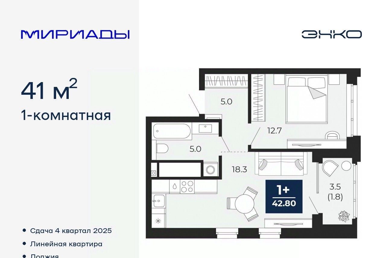 квартира г Тюмень р-н Ленинский ЖК «Мириады» фото 1