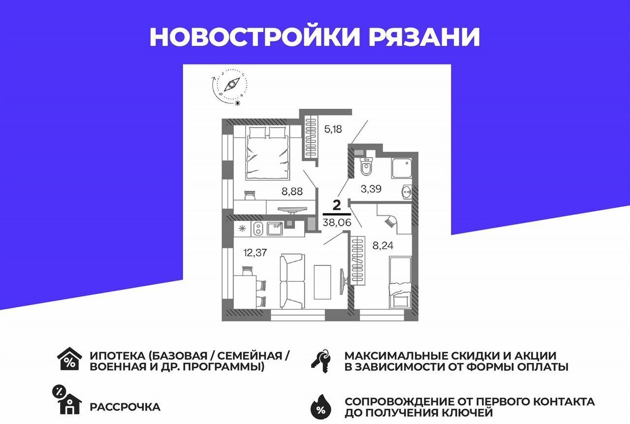 квартира г Рязань р-н Октябрьский ул Зубковой 1 фото 1
