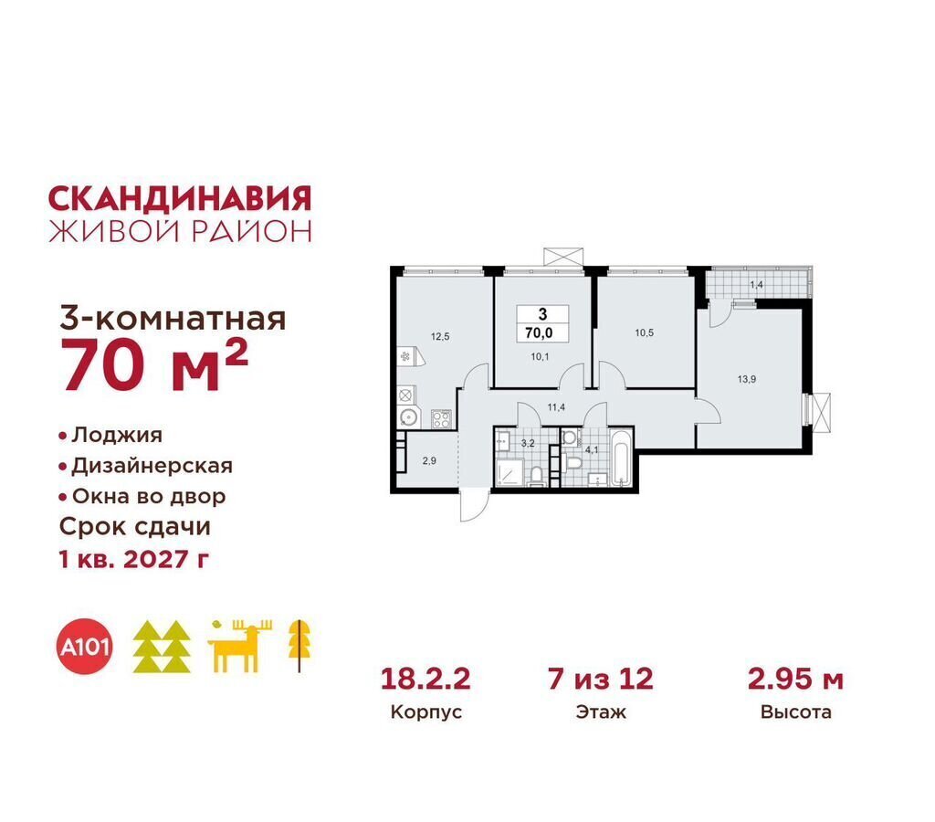 квартира г Москва п Сосенское метро Коммунарка ул Поляны 18/2 Потапово, з/у 50Д, Московская область фото 1