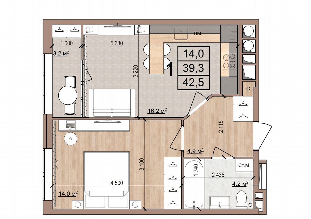 квартира г Рязань р-н Московский ул Медицинская 5 ЖК Skyline корп. 2 фото 14
