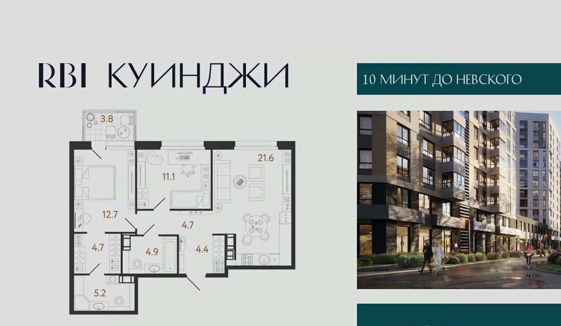 квартира г Санкт-Петербург метро Волковская ЖК «Куинджи» Аэронавт жилой комплекс фото 1