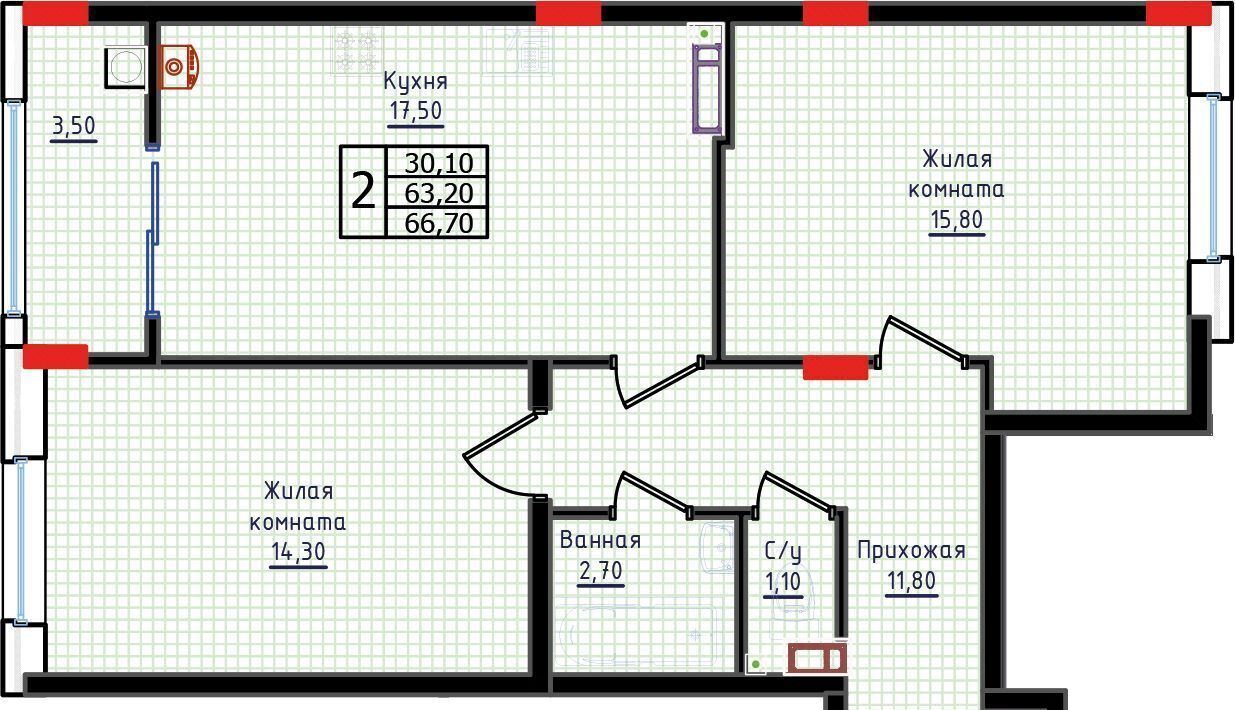 квартира г Ставрополь р-н Промышленный Юго-Западный ул Якова Андрюшина 6 ЖК «Суворов» фото 2