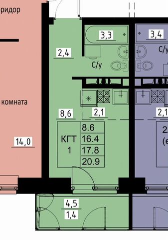 квартира р-н Октябрьский ул Виталия Сукуева 1к/4 фото
