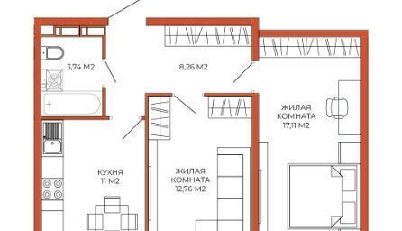 квартира г Пенза Пенза-4 ул Побочинская 8 ЖК «Лугометрия» р-н Октябрьский фото 1