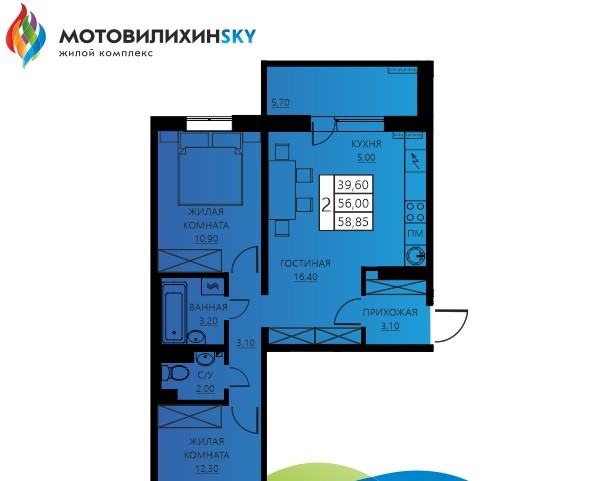 квартира г Пермь р-н Мотовилихинский Вышка 2 ул Гашкова 56/1 ЖК «МотовилихинSky» фото 1