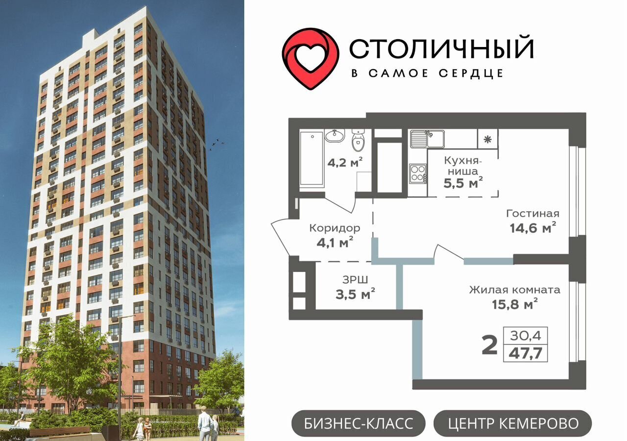 квартира г Кемерово р-н Центральный пр-кт Притомский 23 ЖК «Столичный» фото 1