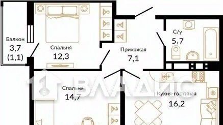 квартира г Ростов-на-Дону р-н Советский Западный ул 339-й Стрелковой Дивизии 10а/18 фото 2