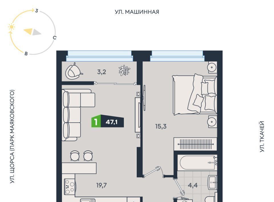 квартира г Екатеринбург Чкаловская ул Машинная 1в/2 фото 1