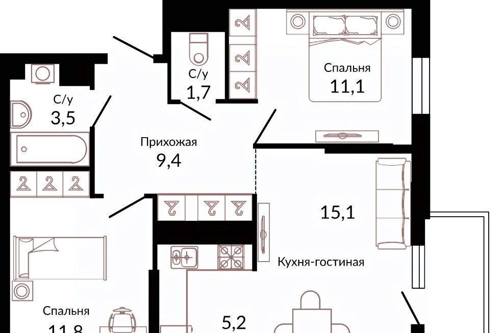 квартира г Краснодар р-н Прикубанский ул Конгрессная 43 фото 1