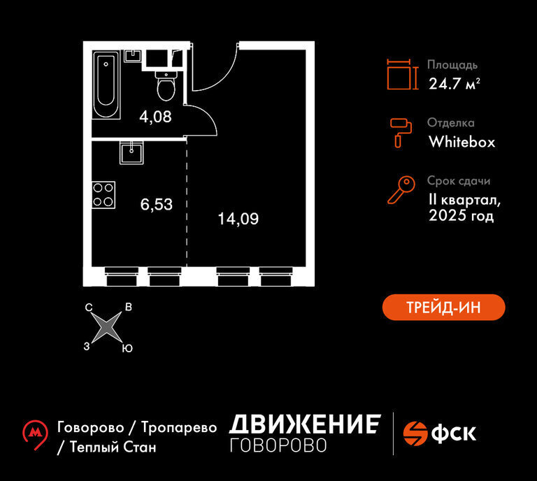 квартира г Щербинка квартал № 1 метро Говорово ЗАО район Солнцево № 3, жилой комплекс Движение. Говорово, к 2 фото 1