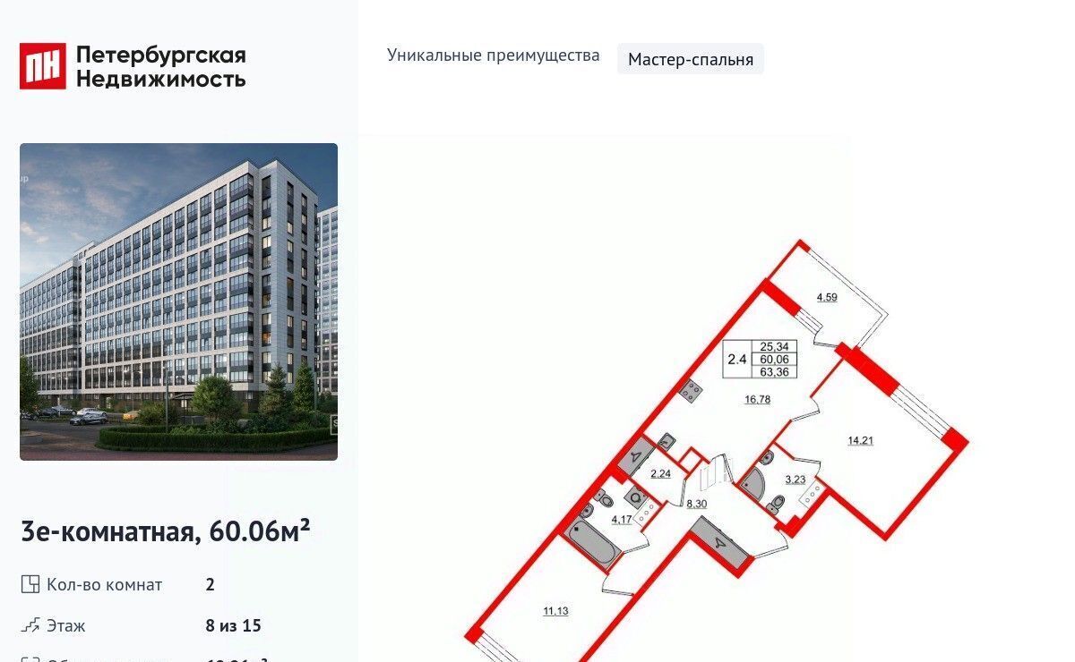 квартира г Санкт-Петербург метро Проспект Большевиков ЖК Пульс Премьер фото 1
