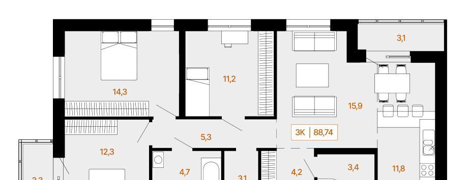 квартира г Ханты-Мансийск ЖК «Югорская ривьера 2» Самаровская ул., 2А фото 1