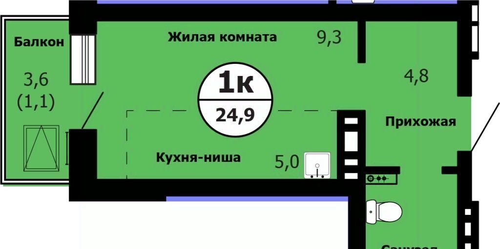 квартира г Красноярск р-н Октябрьский Сад № 2 Локомотивного Депо СНТ, 58 фото 1
