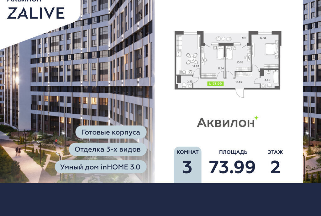 квартира г Санкт-Петербург метро Приморская б-р Головнина 6к/1 округ Гавань фото 1