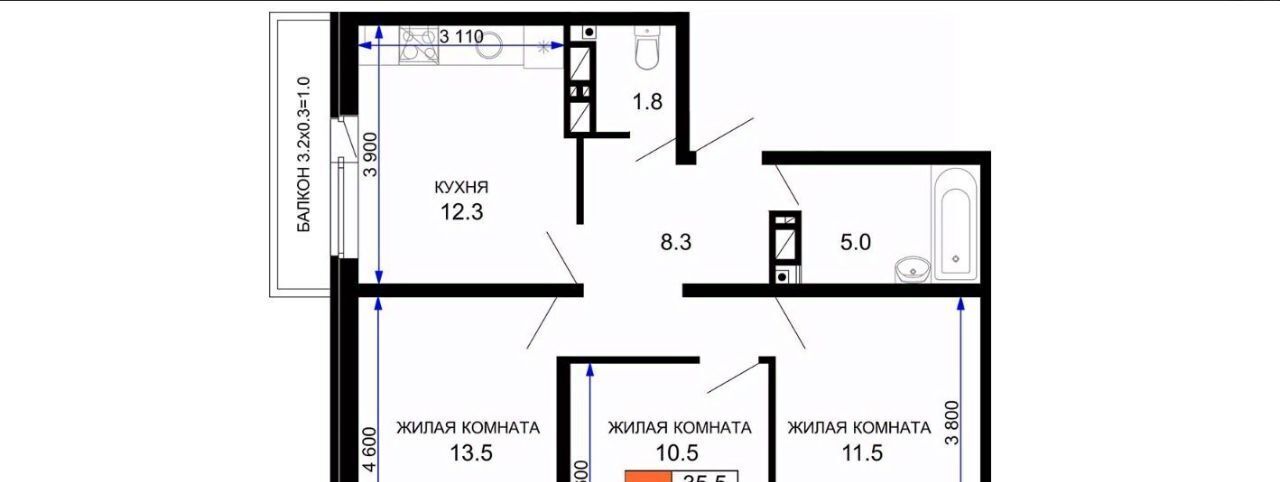 квартира г Краснодар р-н Прикубанский ул им. лётчика Позднякова 2к/23 фото 2