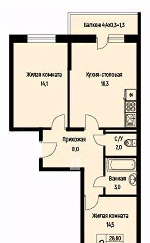 квартира г Краснодар п Березовый ул им. Лодыгина А.Н. 6к/4 р-н Прикубанский фото 2