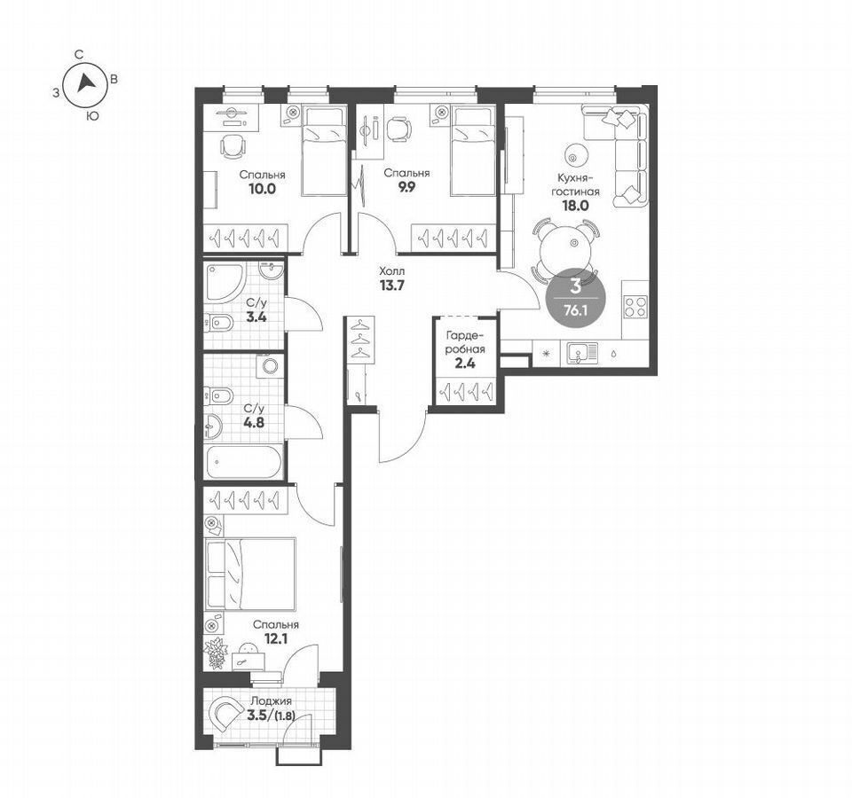 квартира г Омск р-н Кировский ул Волгоградская корп. 1-5 фото 2