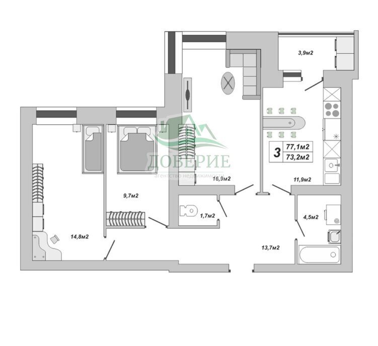 квартира г Тамбов ул Чичерина 7к/2 фото 5