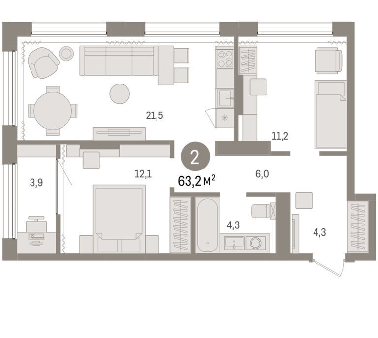 квартира г Тюмень ул Краснооктябрьская 4к/3 фото 2