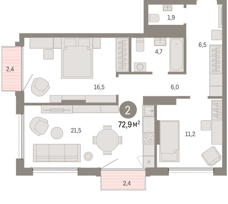 квартира г Тюмень ул Краснооктябрьская 4к/3 фото 2