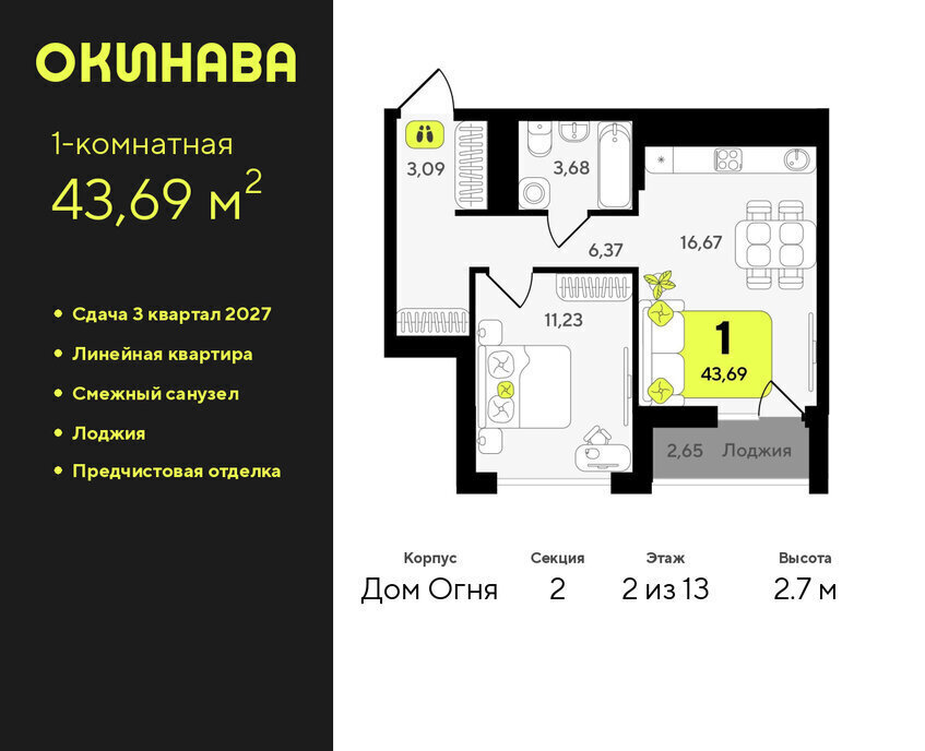 квартира г Тюмень ЖК «‎Окинава» фото 1