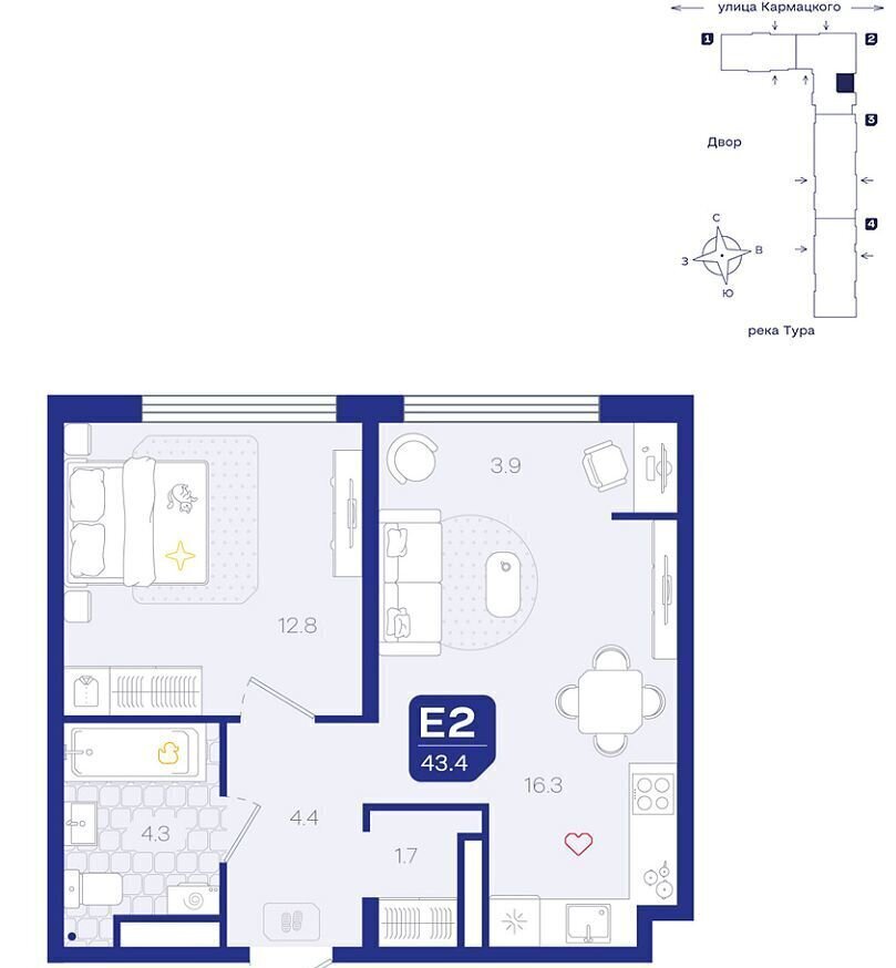 квартира г Тюмень р-н Центральный ул Евгения Войнова 3 фото 3