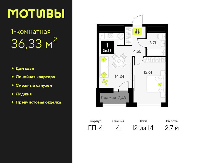 квартира г Тюмень ул Андрея Приказнова 1 ЖК «Мотивы» Калининский административный округ фото 1