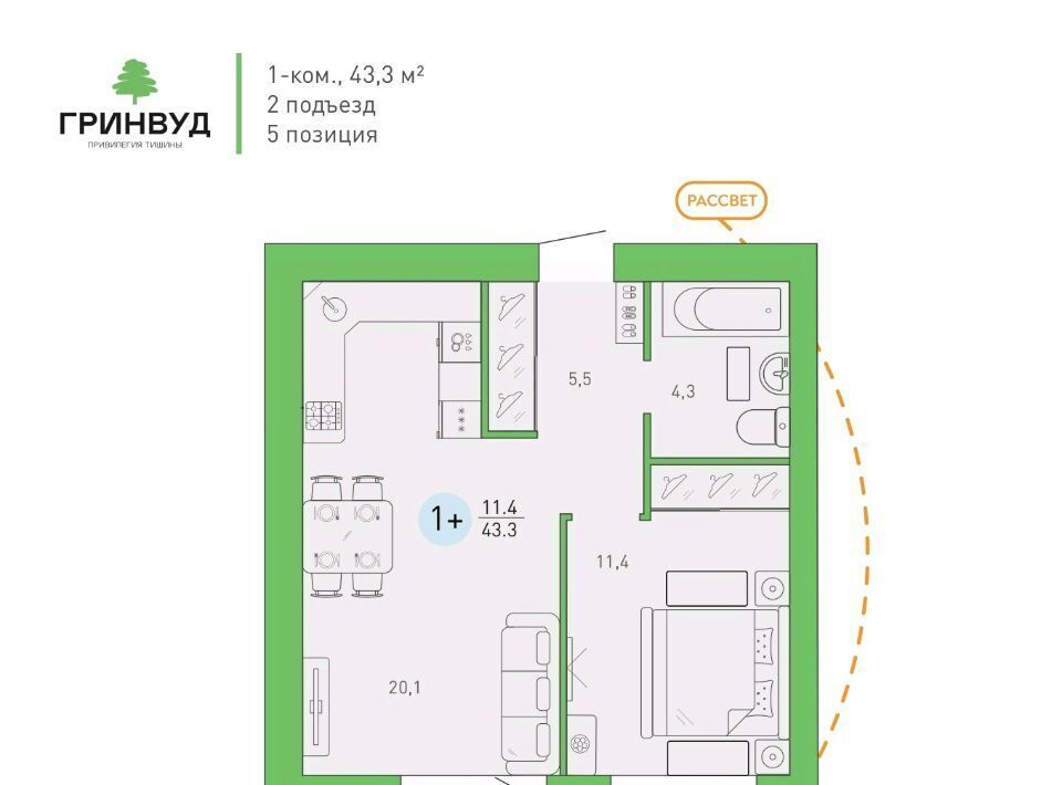 квартира г Брянск р-н Советский Клубный Гринвуд кв-л фото 1
