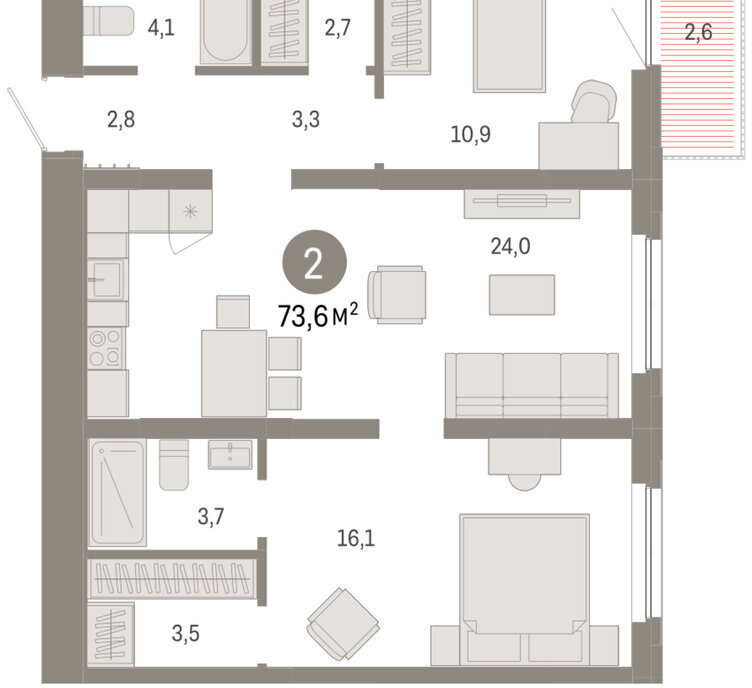 квартира г Тюмень ул Мысовская 26к/2 фото 2