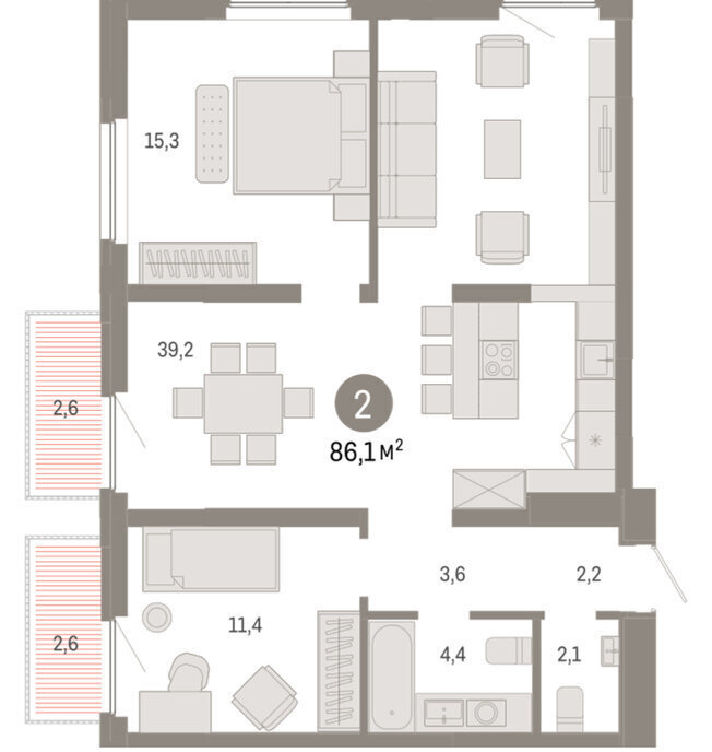 квартира г Тюмень ул Мысовская 26к/2 фото 2