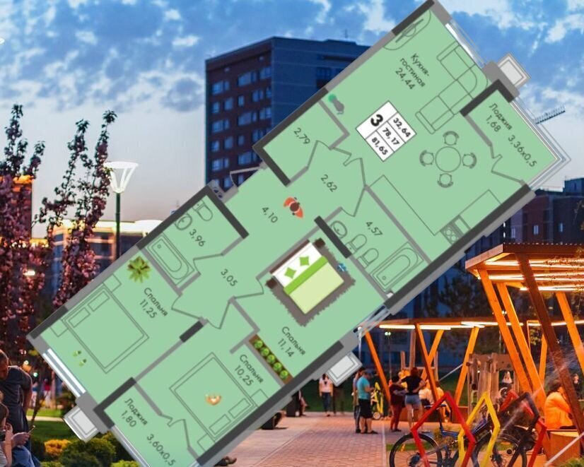 квартира г Краснодар р-н Прикубанский ул им. генерала Брусилова 1/2 ЖК Зеленая Территория д. 5 фото 4