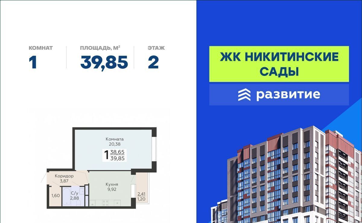 квартира г Воронеж р-н Коминтерновский ЖК «Никитинские сады» фото 1