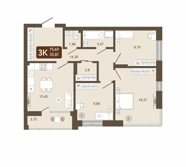квартира г Кемерово микрорайон 58В, 1 фото 1