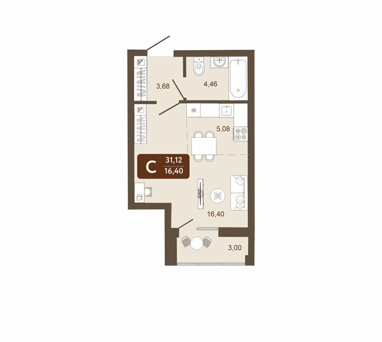 квартира г Кемерово микрорайон 58В, 1 фото 1