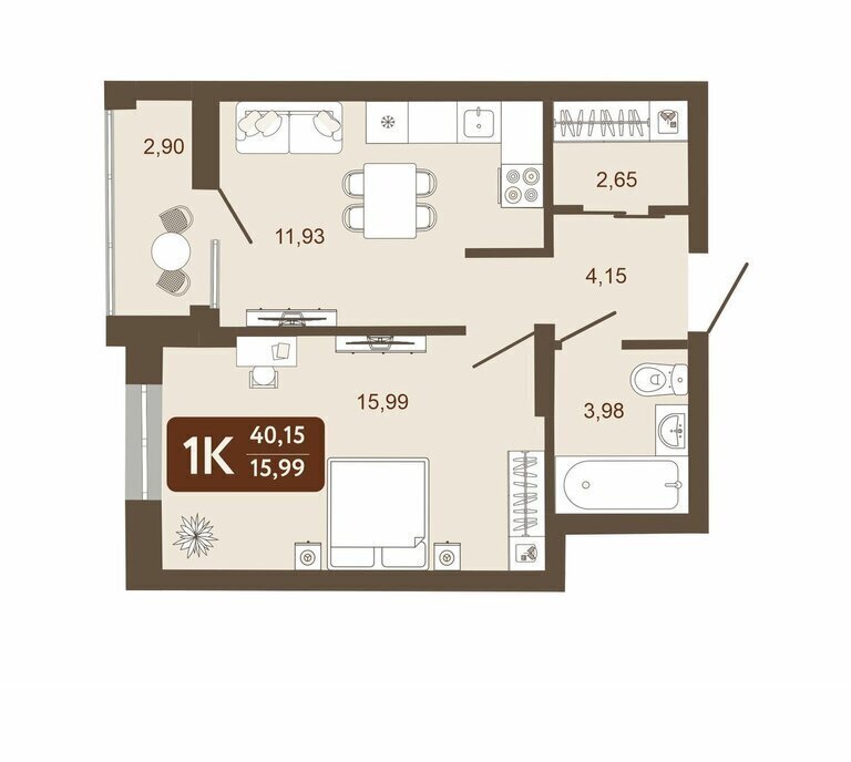 квартира г Кемерово микрорайон 58В, 1 фото 1