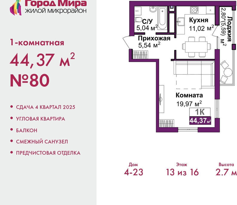 квартира г Симферополь р-н Центральный микрорайон «Город Мира» жилой комплекс Город Мира фото 1