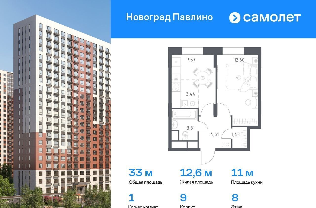 квартира г Балашиха мкр Новое Павлино ЖК «Новоград Павлино» жилой квартал Новоград Павлино, к 9, Некрасовка фото 1