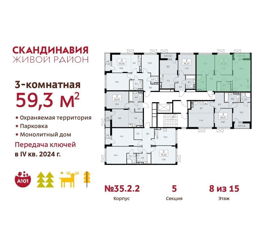 квартира г Москва п Сосенское п Коммунарка метро Коммунарка д. 35. 2, Московская область фото 3