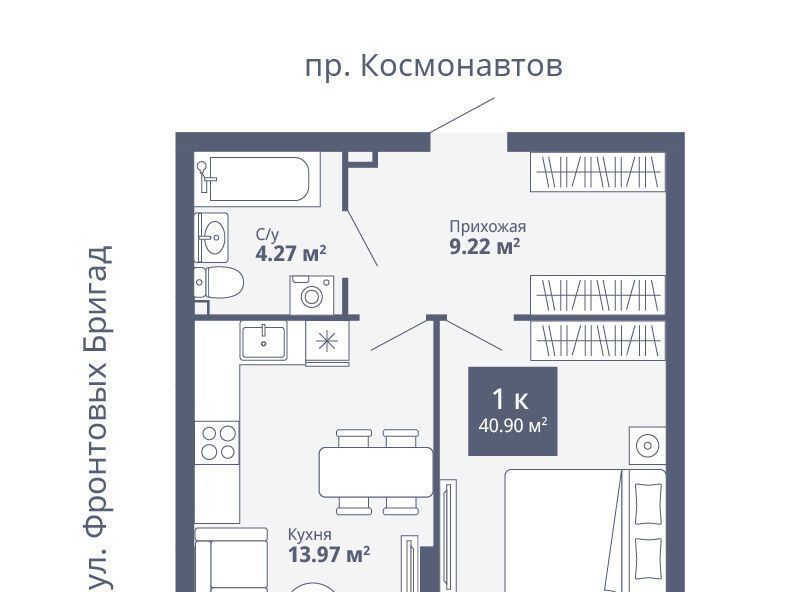 квартира г Екатеринбург Машиностроителей пр-кт Космонавтов 26а фото 1