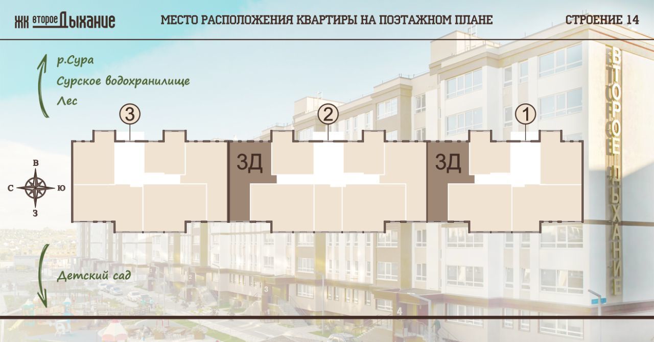 квартира р-н Пензенский с Засечное ул Центральная 10 ЖК «Второе дыхание» с 14 фото 2